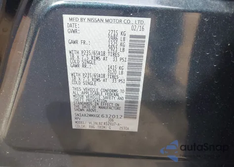 2016 Nissan Pathfinder S из США, поврежденный, VIN 5N1AR2MMXGC632012